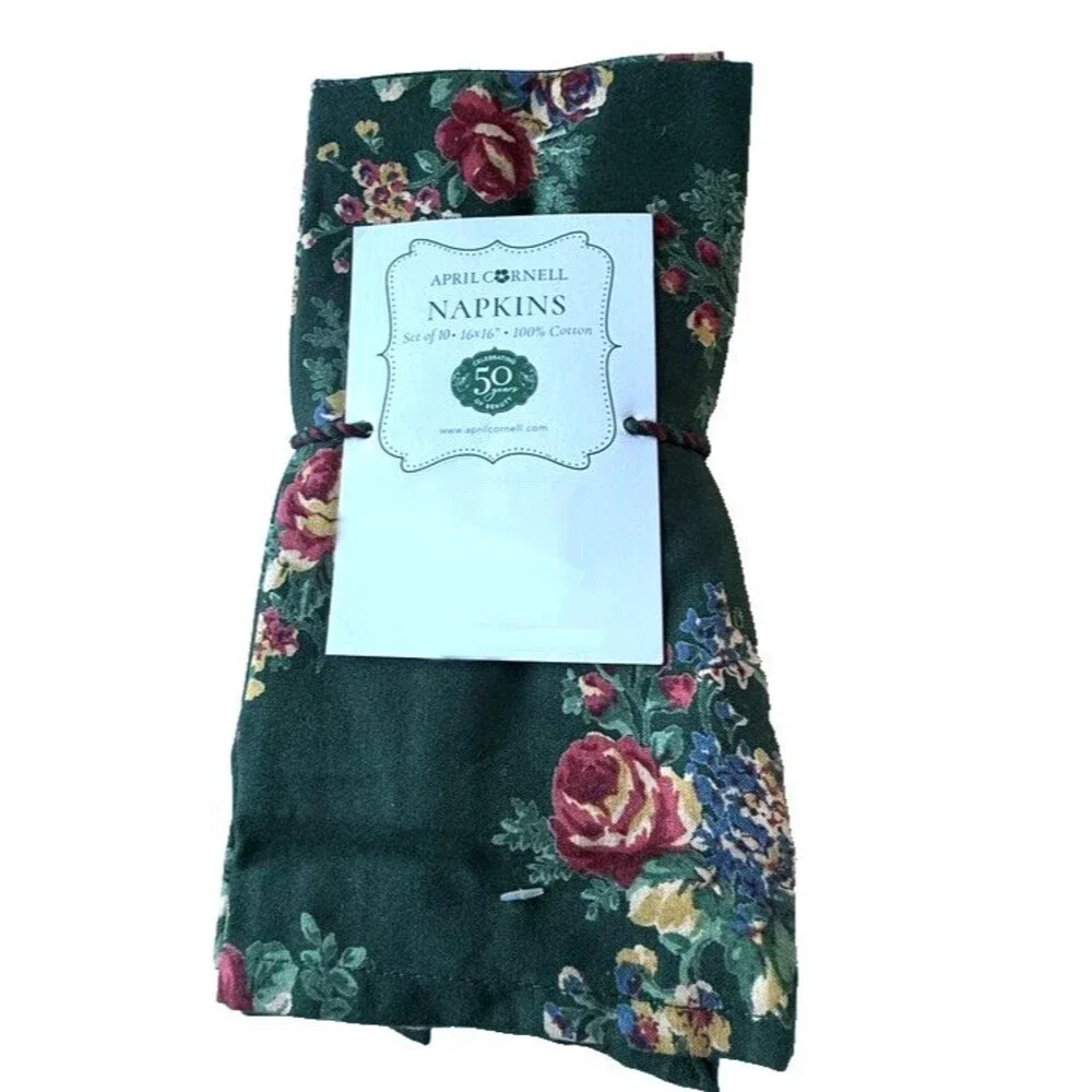 April Cornell Napkins Estella Rose Green Floral French Country 16x16